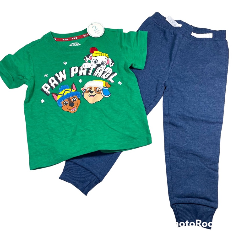 NWT Paw Patrol screen print green tee with fleece jogger size 3T